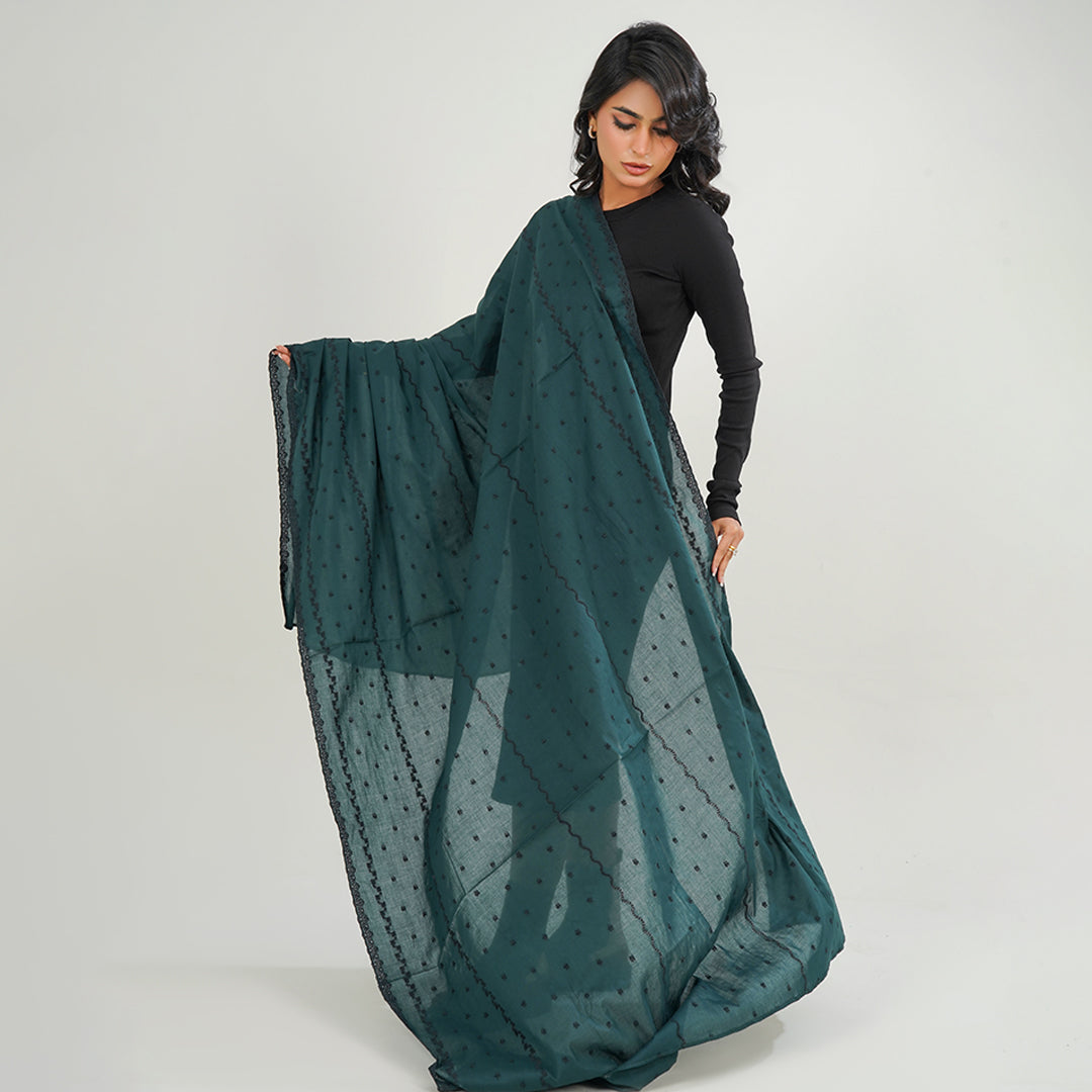 Embraided chikankari shawls - (Forest Green)
