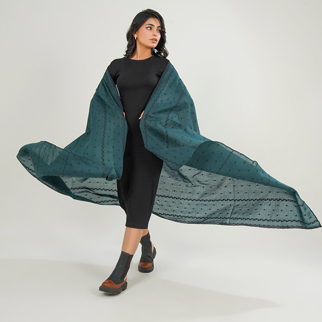Embraided chikankari shawls - (Forest Green)