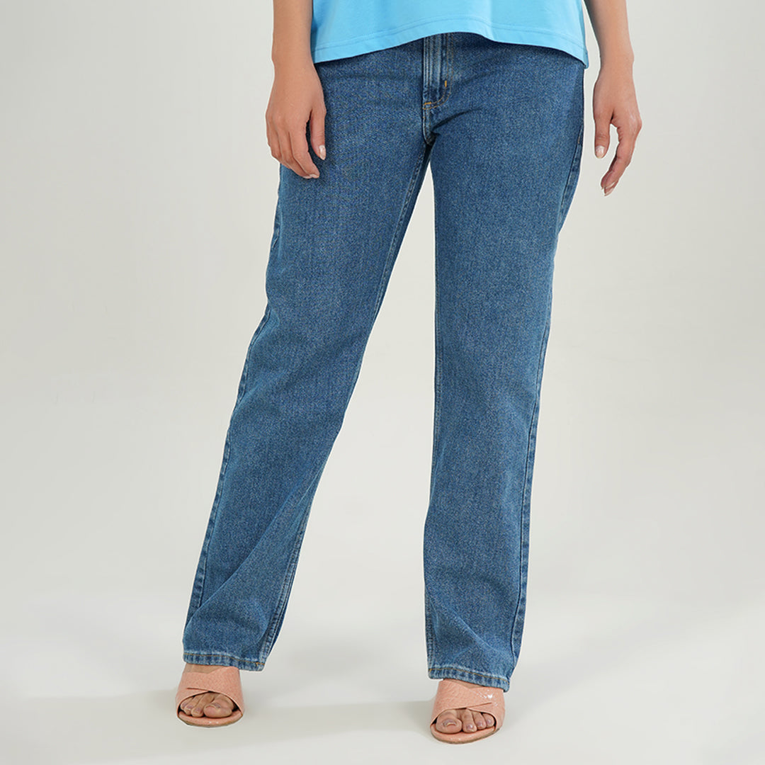 Relaxed Fit Plain Blue Jeans