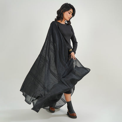 Embraided chikankari shawls - (Black)