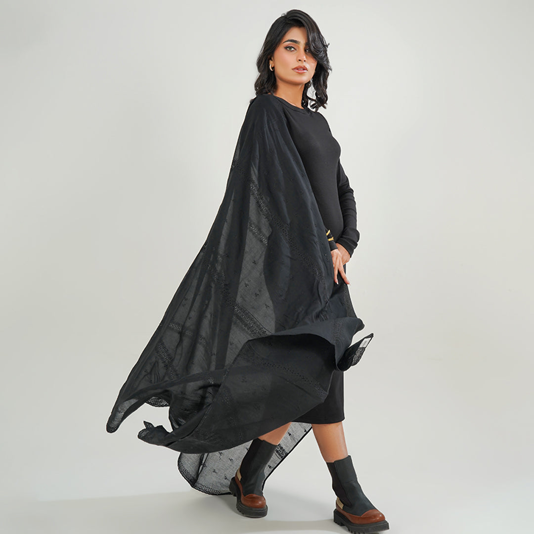 Embraided chikankari shawls - (Black)