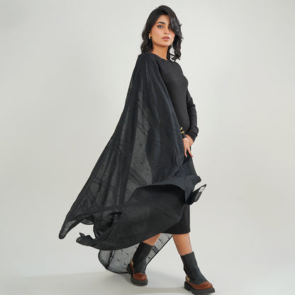 Embraided chikankari shawls - (Black)