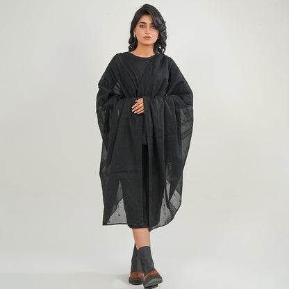 Embraided chikankari shawls - (Black)