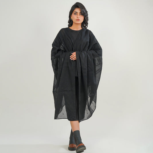 Embraided chikankari shawls - (Black)