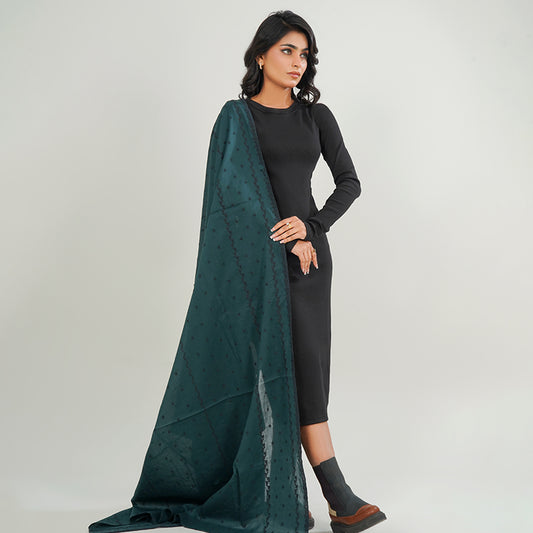Embraided chikankari shawls - (Forest Green)