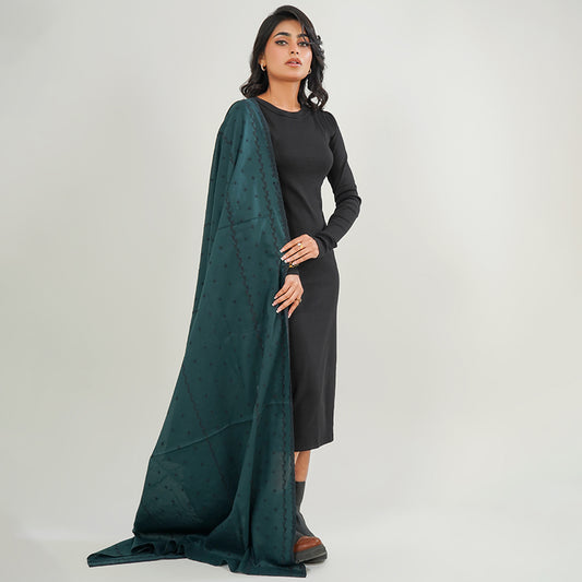 Embraided chikankari shawls - (Forest Green)