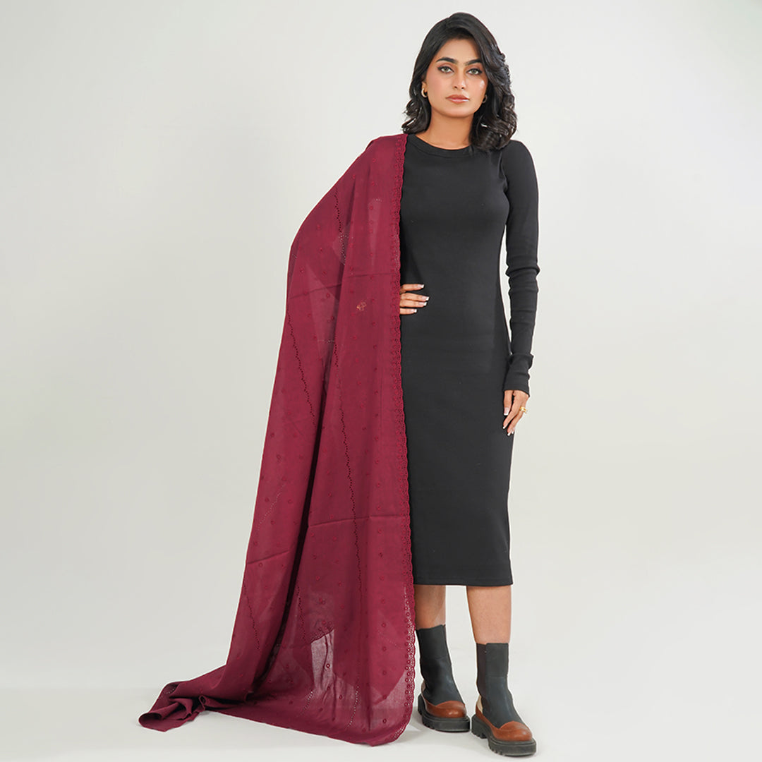 Embraided chikankari shawls - (Mehroon)