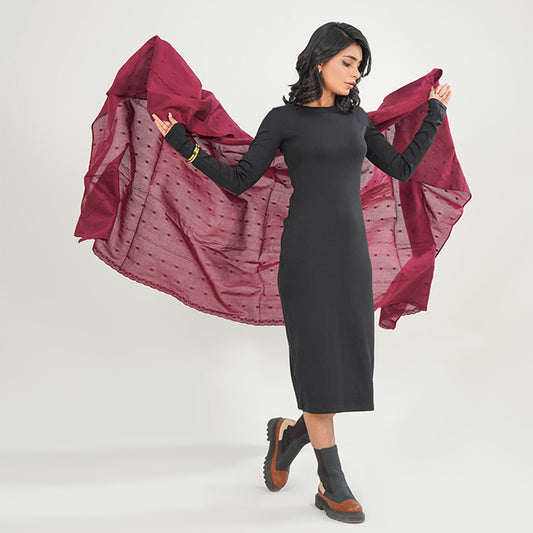 Embraided chikankari shawls - (Mehroon)