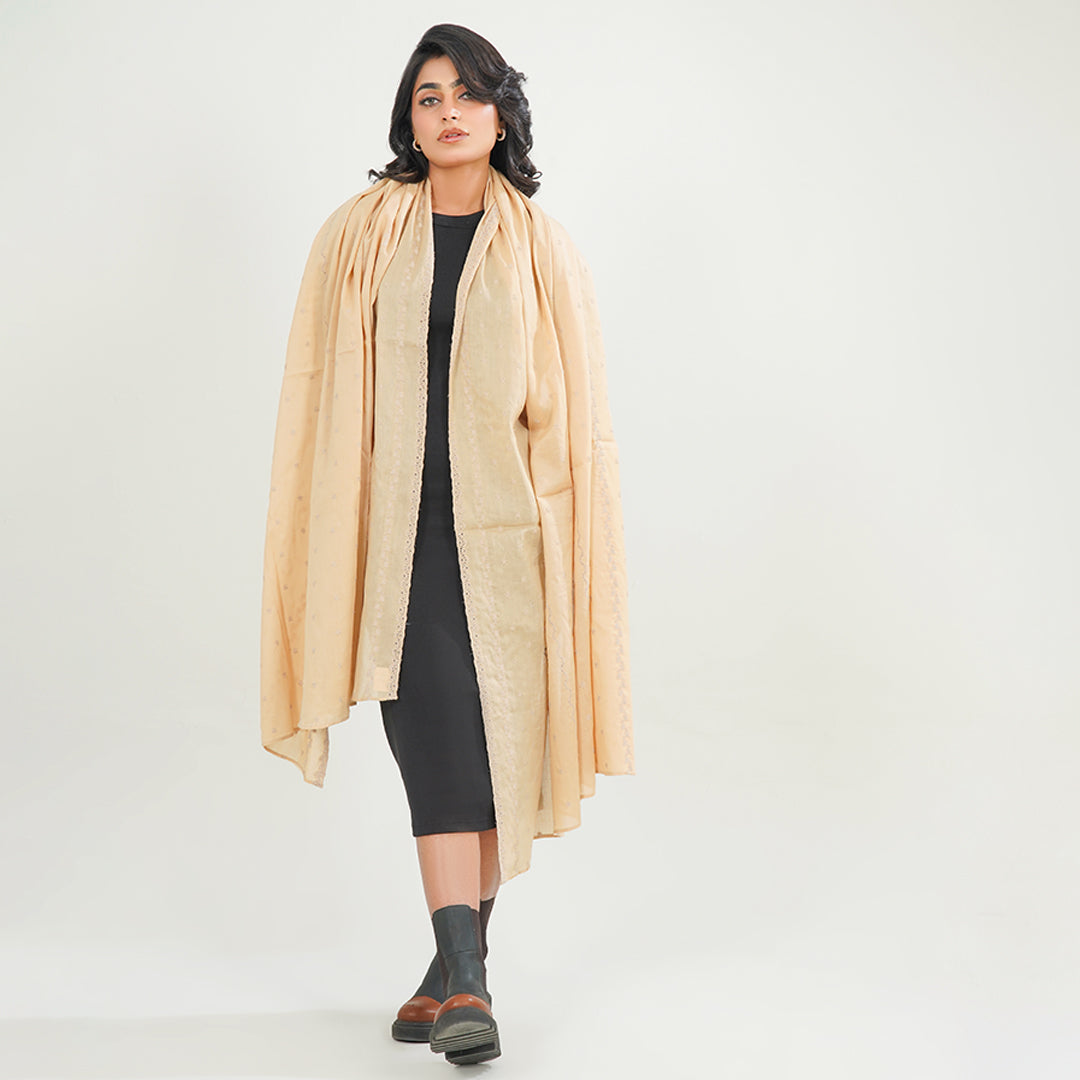 Embraided chikankari shawls - (OATMEAL)