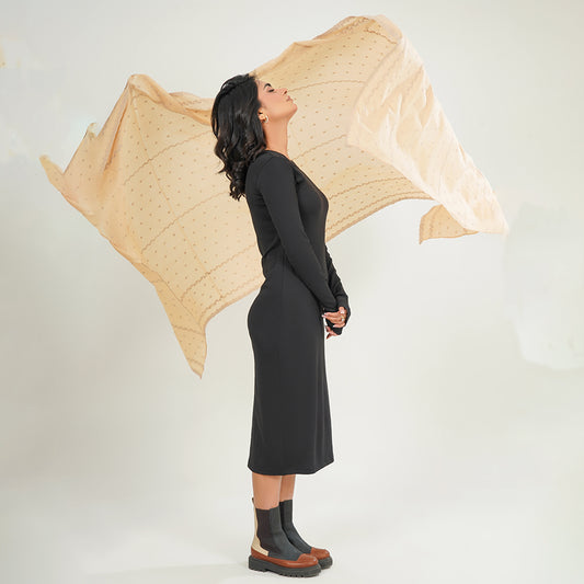 Embraided chikankari shawls - (OATMEAL)