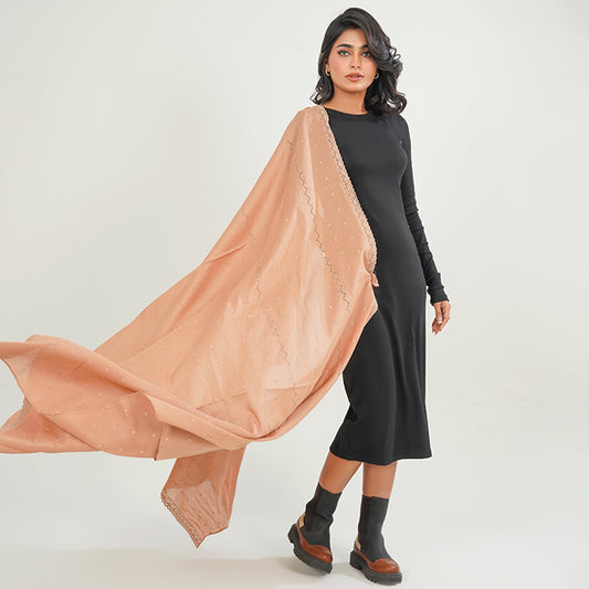 Embraided chikankari shawls - (Tee Pink)