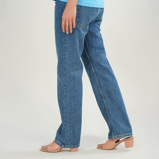 Relaxed Fit Plain Blue Jeans